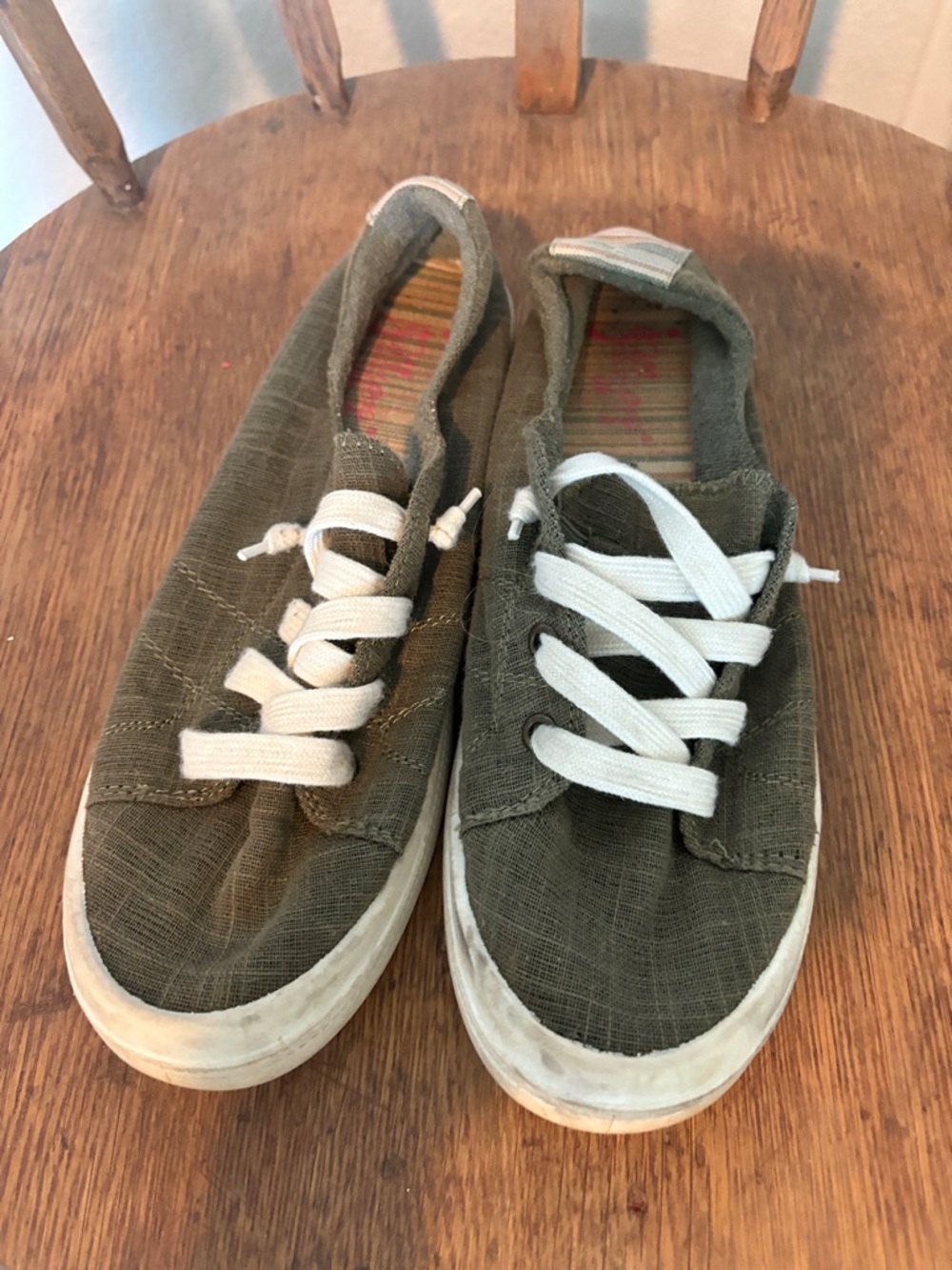 Women's Olive Canvas Casual Sneakers with White Laces